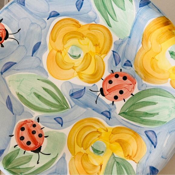 VINTAGE Set/ 4 Dinner Dining Plates Yellow Blue Floral Design Y2K 90s Painted - Picture 3 of 7